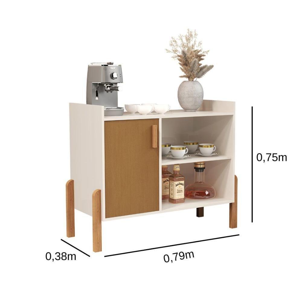 Aparador Cantinho Do Café Luxor - Mdp Com Pés E Puxadores De Madeira Cedro-off White - Sal Movelaria - 2