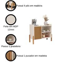Aparador Cantinho Do Café Luxor - Mdp Com Pés E Puxadores De Madeira Cedro-off White - Sal Movelaria - 3