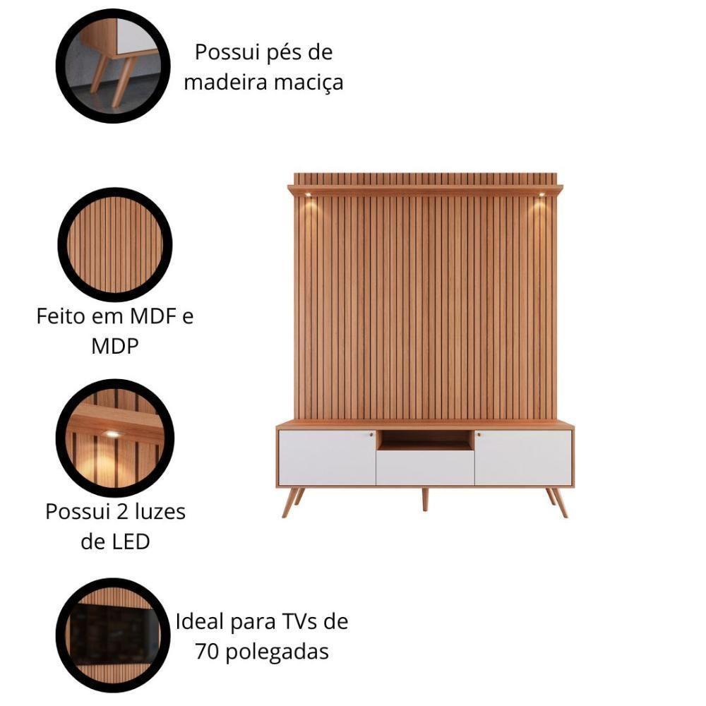 Rack Movelove 2 Portas E 1 Gaveta Com Painel Led Para Tv 70 Polegadas River 183cm Jequitiba Ripado-off White Jequitiba Ripado-off White - 3