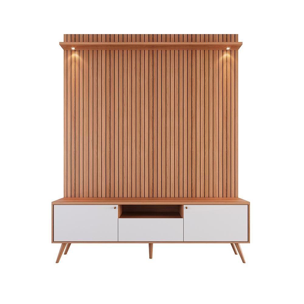 Rack Movelove 2 Portas E 1 Gaveta Com Painel Led Para Tv 70 Polegadas River 183cm Jequitiba Ripado-off White Jequitiba Ripado-off White - 4