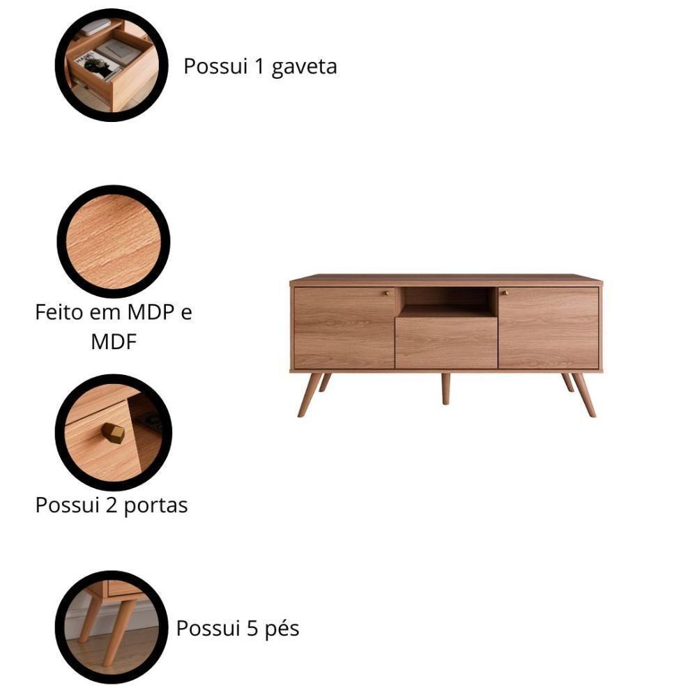 Rack Em Mdp 25mm P- Tv Até 70" 1,36m 2 Portas E 1 Gaveta Sevilla Jequitiba Jequitiba - 5