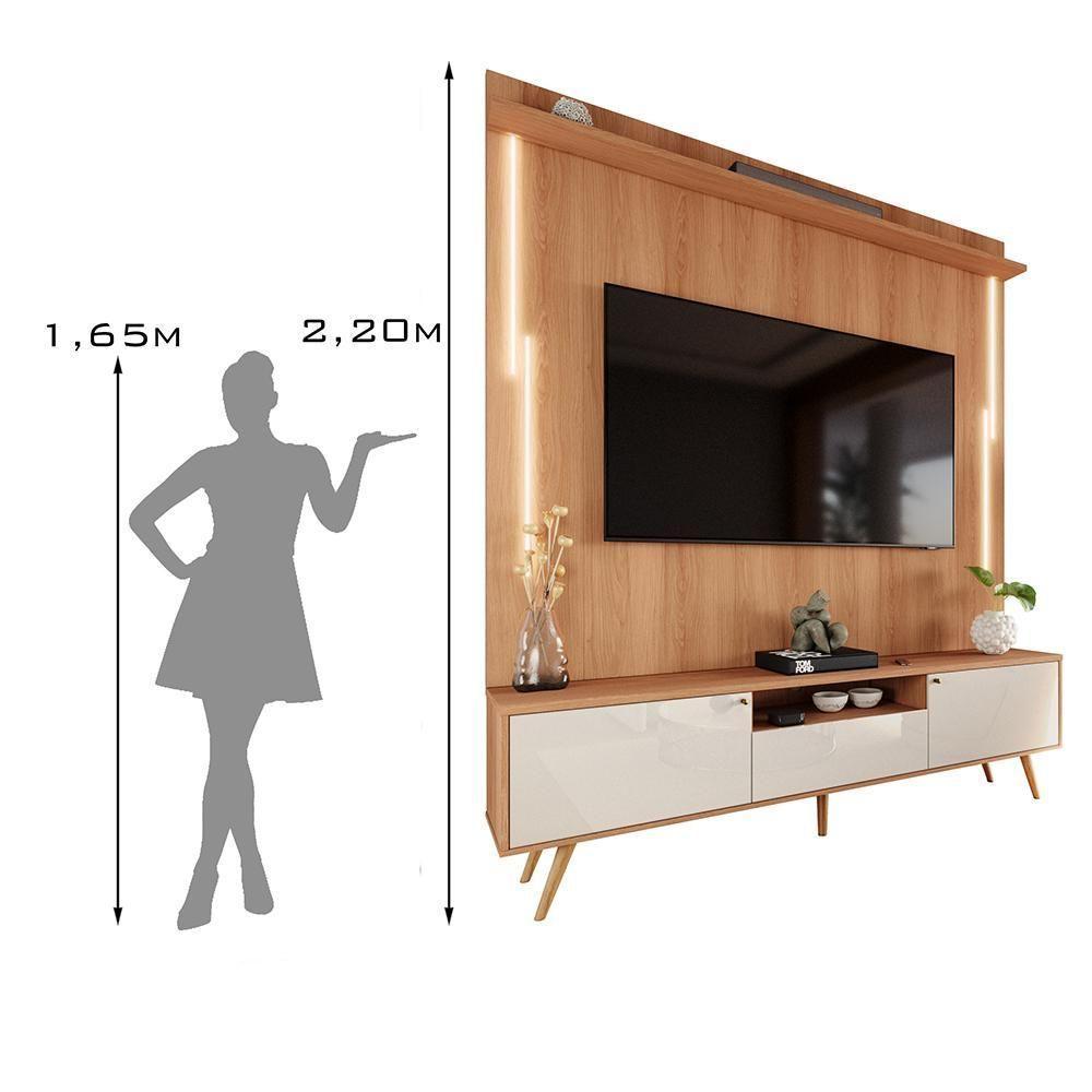 Rack Com Painel Sevilla - Mdp Efeito Ripado 3d Jequitibá-off White - Lukaliam Móveis - 4