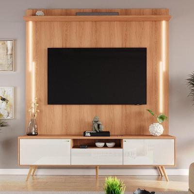 Rack Com Painel Sevilla - Mdp Efeito Ripado 3d Jequitibá-off White - Lukaliam Móveis