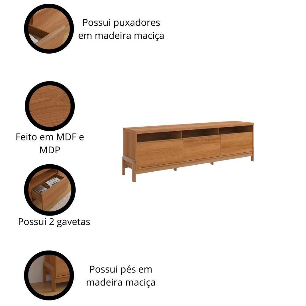 Rack Para Tv Até 70 Polegadas 1 Porta E 2 Gavetas Elegance 2,13m Lukaliam Móveis Jequitiba Jequitiba - 3