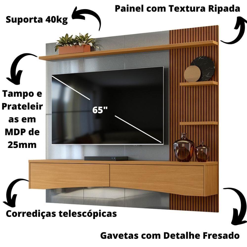 Painel Para Tv Até 65 Polegadas Europa Cinza Perolizado Com Tauari - Lukaliam Móveis - 2