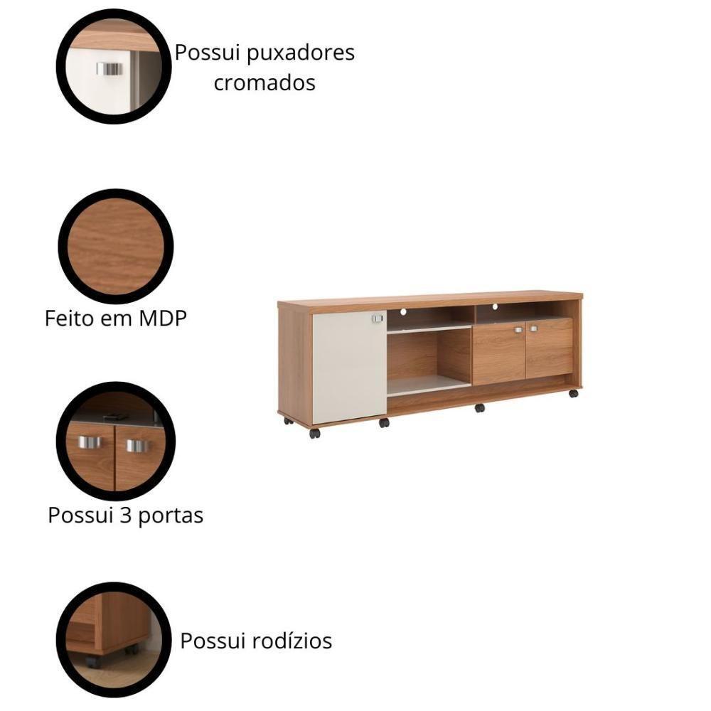 Rack Para Tv Até 70 Polegadas 3 Portas Dallas 1,83m Lukaliam Móveis Jequitiba-off White Perolizado Jequitiba-off White Perolizado - 3