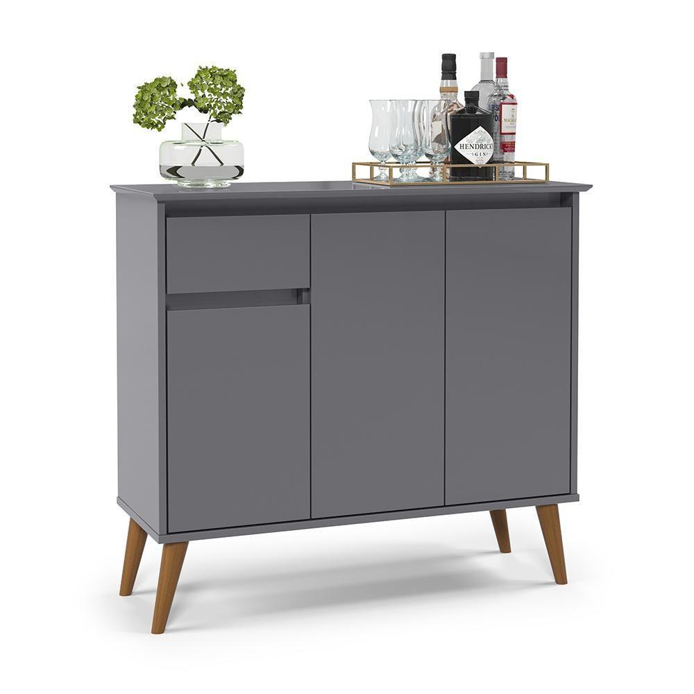 Aparador Buffet Veneza - 3 Portas E 1 Gaveta Em Mdf-mdp Cinza - Ej Móveis - 6