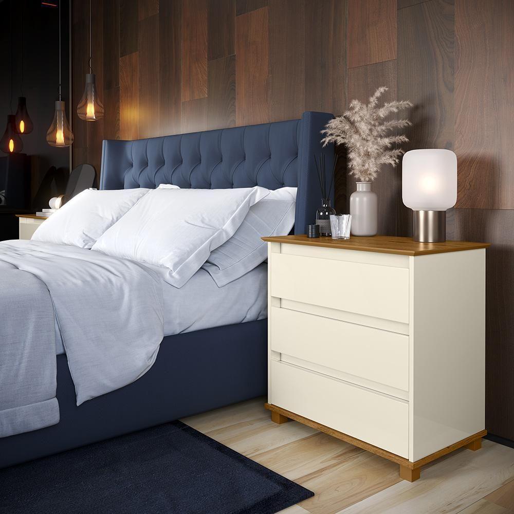 Cômoda Mini Ej Versatil 3 Gavetas Com Pés De Madeira Off White - Freijó - 1