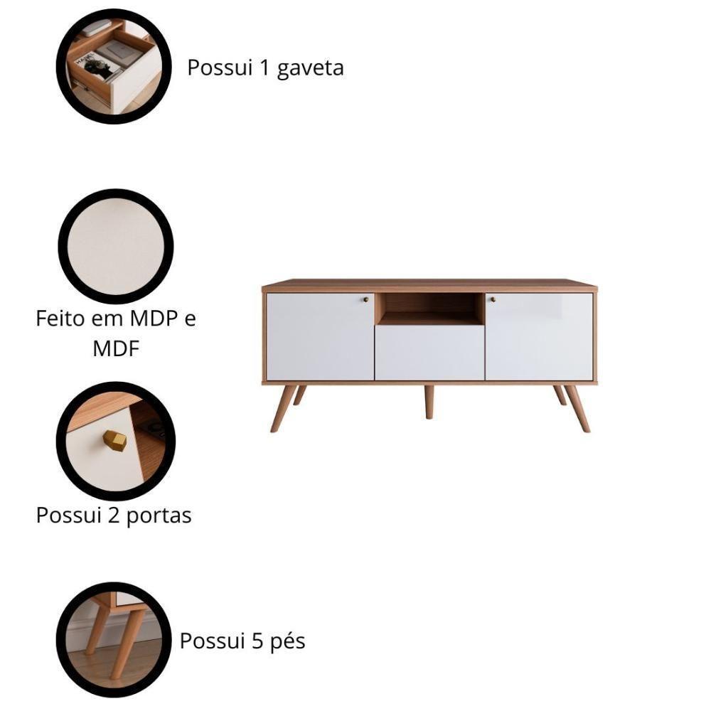Rack Em Mdp 25mm P- Tv Até 70" 1,36m 2 Portas E 1 Gaveta Sevilla Jequitiba-off White Jequitiba-off White - 5