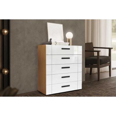 Cômoda Lisboa 5 Gavetas MDF com Puxador Plástico Branco e Freijo