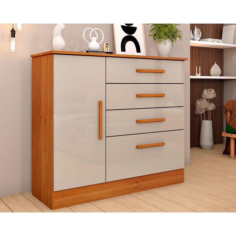 Cômoda De Quarto Chicago C- 1 Porta E 4 Gavetas Cinamomo-off White - Tcil Móveis - 1