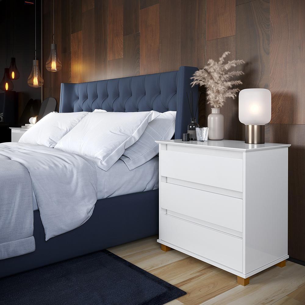 Cômoda Mini Ej Versátil - 3 Gavetas Pés De Madeira Corrediças Telescópicas Mdf-mdp Branco - Ej Móveis - 1