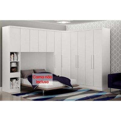 Quarto Modulado Rizon 6 Peças (1 Armário Ponte + 1 Closet + 3 Guarda Roupas + 1 Complemento) Qc213 Neve - Novo Horizonte