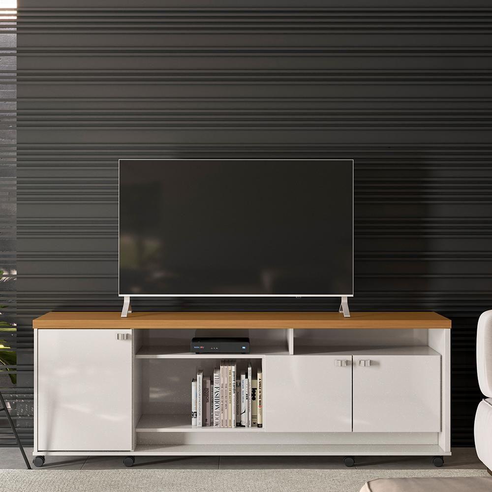 Rack Para Tv Dallas - Até 65" Mdp 3 Portas E Rodízios Off White Perolizado-tauari - Movelove - 1