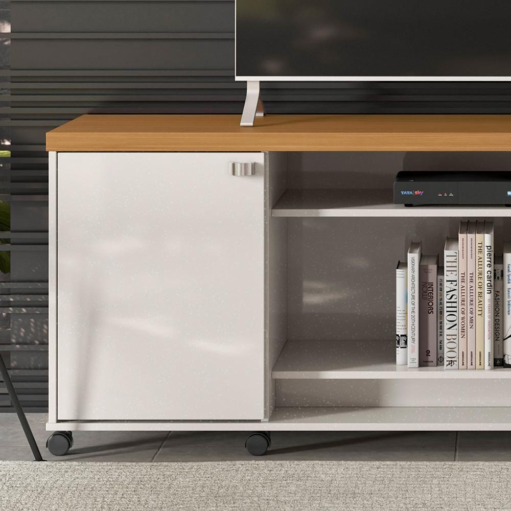 Rack Para Tv Dallas - Até 65" Mdp 3 Portas E Rodízios Off White Perolizado-tauari - Movelove - 4