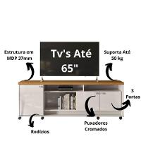 Rack Para Tv Dallas - Até 65" Mdp 3 Portas E Rodízios Off White Perolizado-tauari - Movelove - 2