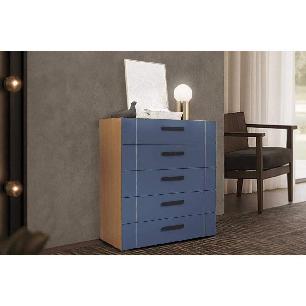 Cômoda De Quarto Lisboa C- 5 Gavetas Freijo-azul - Politorno - 1