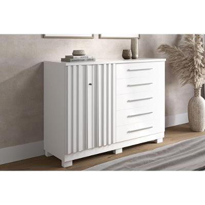 Cômoda de Quarto Bella C 5 Gavetas em MDF com Puxador em MDF Branco com Corrediças Telescópicas
