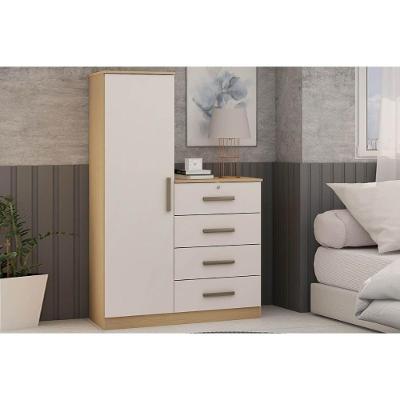 Cômoda De Quarto Aurora 1 Porta E 4 Gavetas Freijo-white Laca - Genialflex