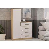 Cômoda De Quarto Aurora 1 Porta E 4 Gavetas Freijo-white Laca - Genialflex - 1