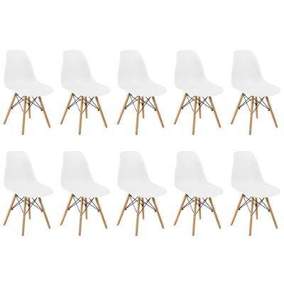 Conjunto 10 Cadeiras Charles Eames Eiffel Wood Base Madeira Branca