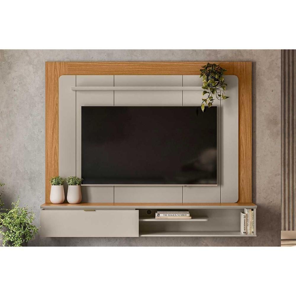 Painel Quarto P- Tv Até 65 Pol Lugano C- 1 Porta E 2 Prateleiras 182x150cm Nature-off White - Linea Brasil - 1