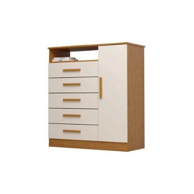 Cômoda de Quarto Madri 5 Gavetas em MDF com Puxador Plástico Cinamomo Off White