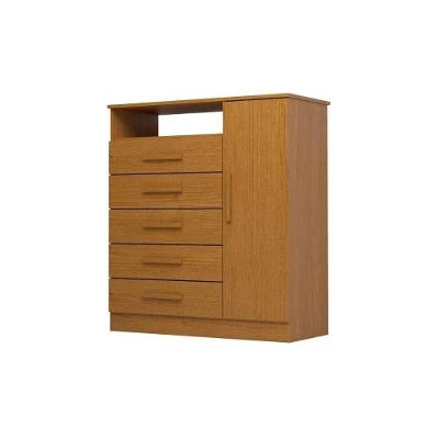 Cômoda Madri 5 Gavetas em MDF com Porta Nicho e Puxador Plástico Amadeirado Cinamomo