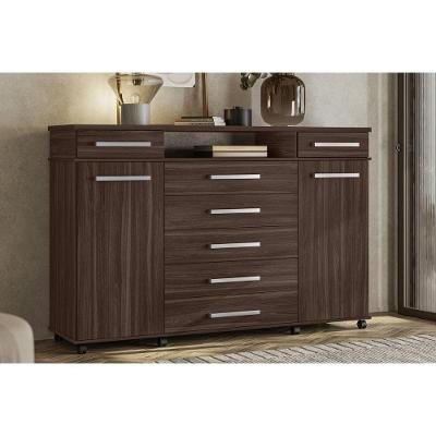 Cômoda London 7 Gavetas 2 Portas em MDF com Puxador Plástico Café