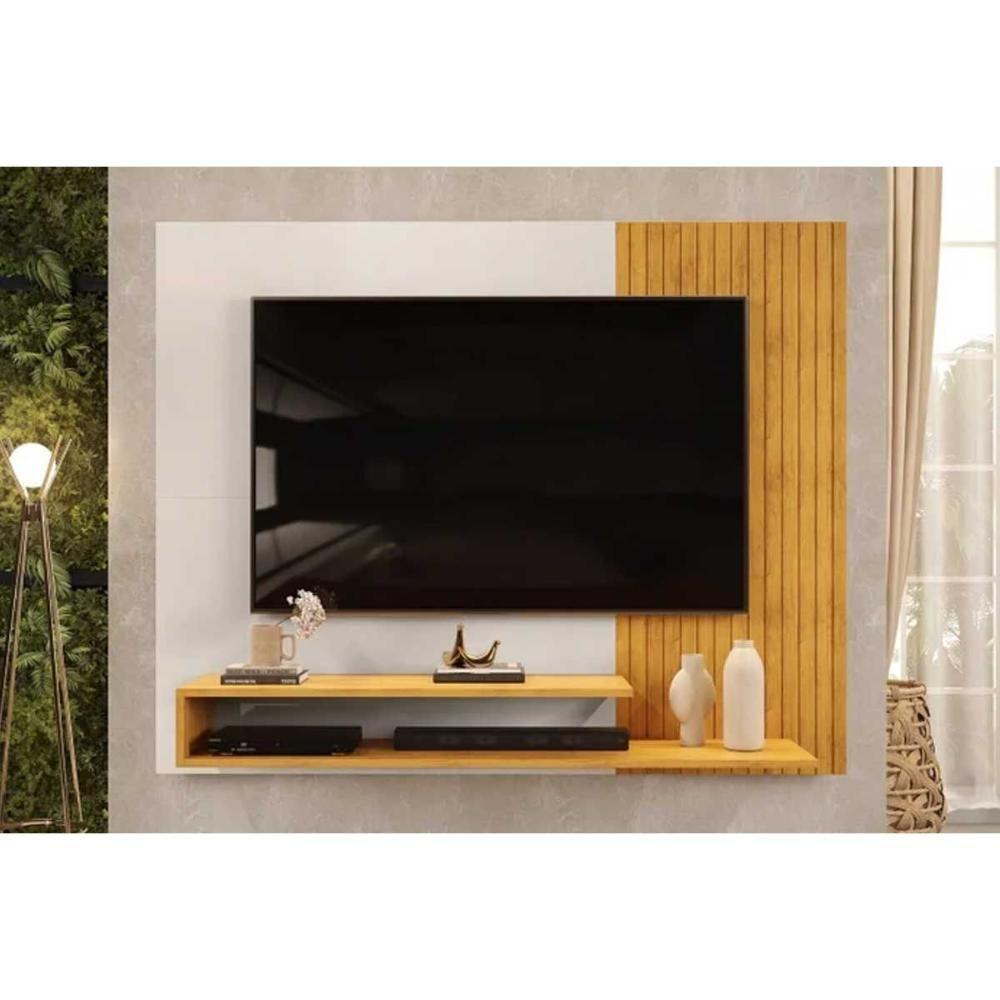 Painel Quarto P- Tv Até 50 Polegadas Nando Ripado C- Prateleira 136x107cm Cedro-bali - Dj Móveis - 1