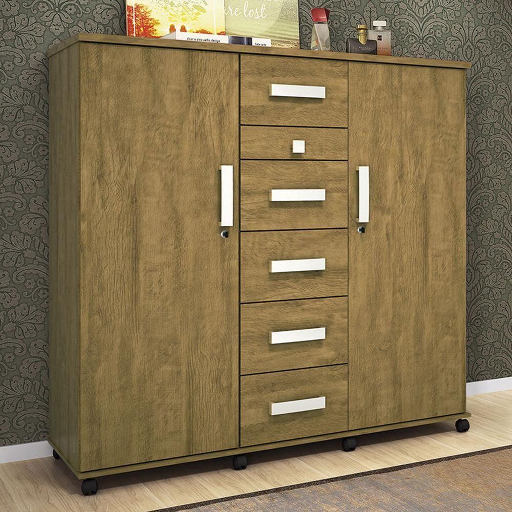 Cômoda Roma - 2 Portas 6 Gavetas Mdp Amêndoa - Lukaliam Móveis - 1
