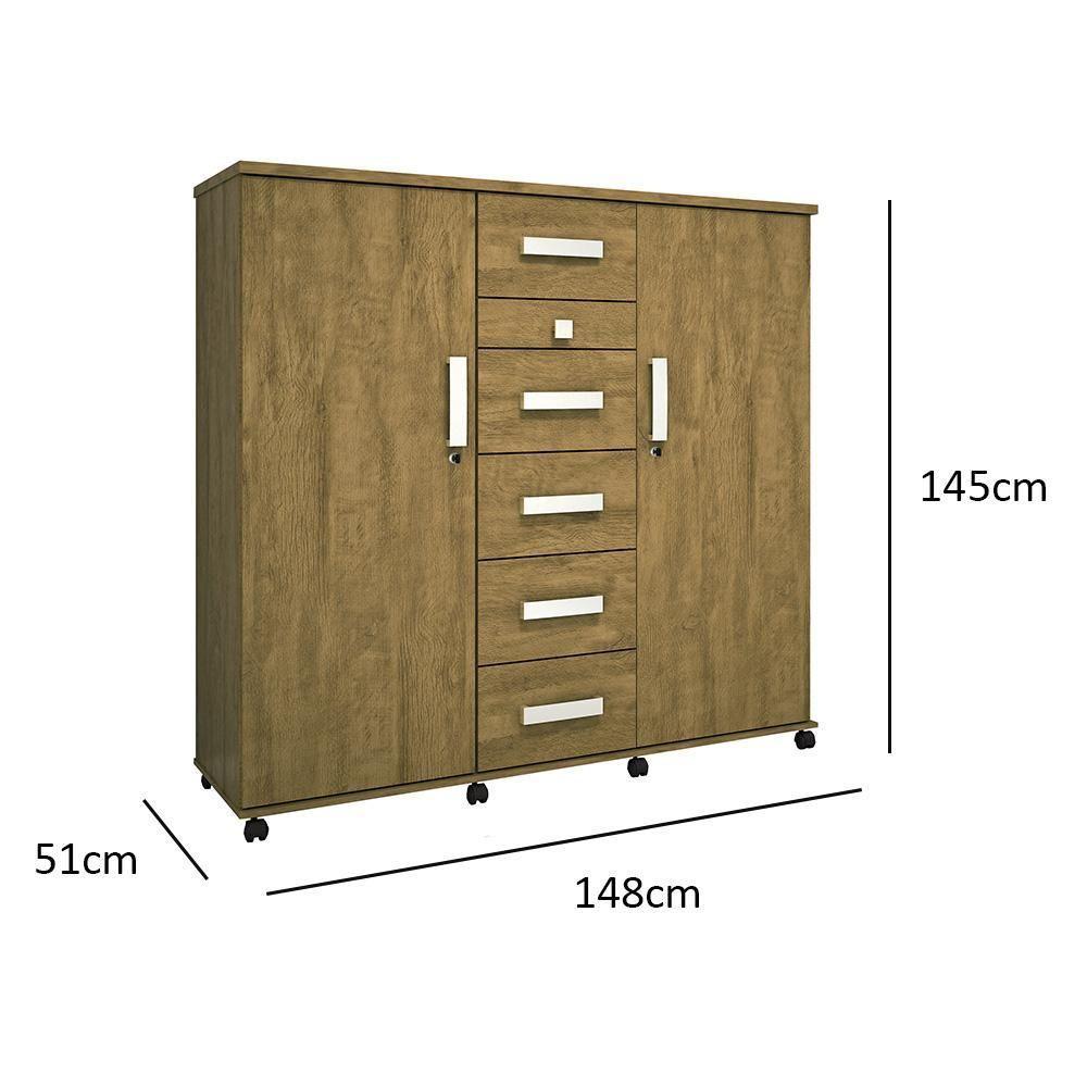 Cômoda Roma - 2 Portas 6 Gavetas Mdp Amêndoa - Lukaliam Móveis - 2