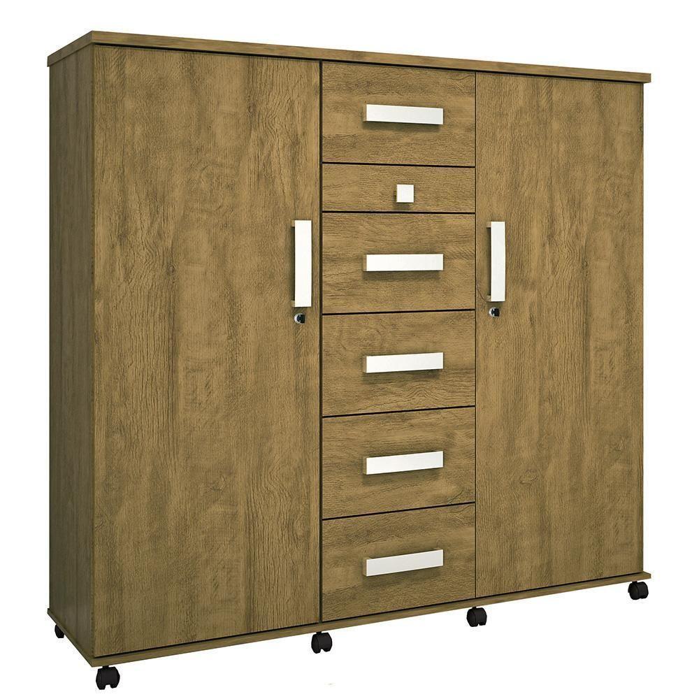 Cômoda Roma - 2 Portas 6 Gavetas Mdp Amêndoa - Lukaliam Móveis - 3