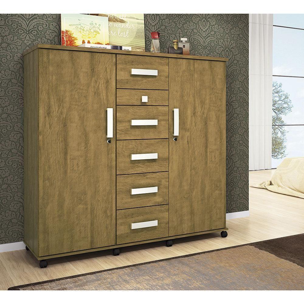 Cômoda Roma - 2 Portas 6 Gavetas Mdp Amêndoa - Lukaliam Móveis - 8