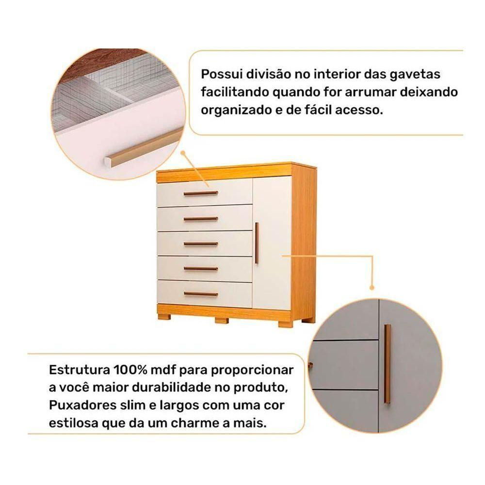 Cômoda De Quarto Rayane 1 Porta E 5 Gavetas C- Sapateira Cinamomo - Acp - 3