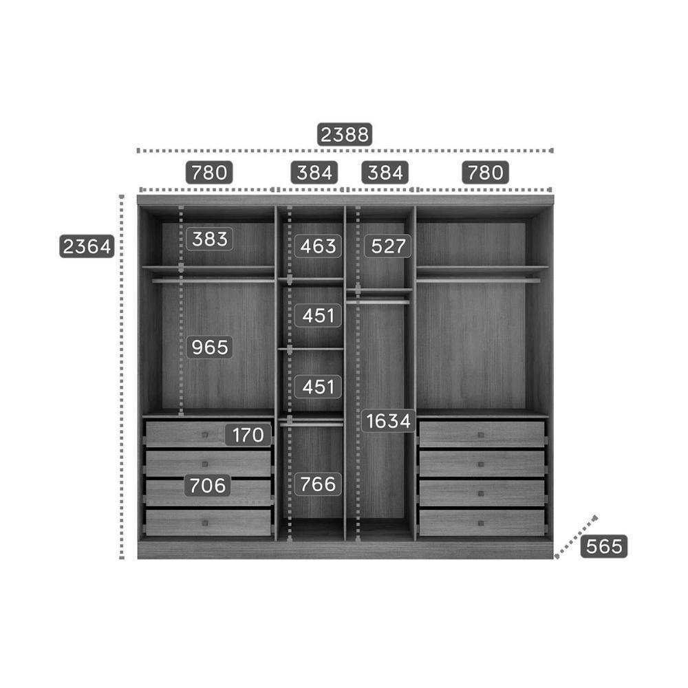 Módulo De Quarto Rizon Guarda Roupa C- 6 Portas E 8 Gavetas -linea Neve - Novo Horizonte - 3