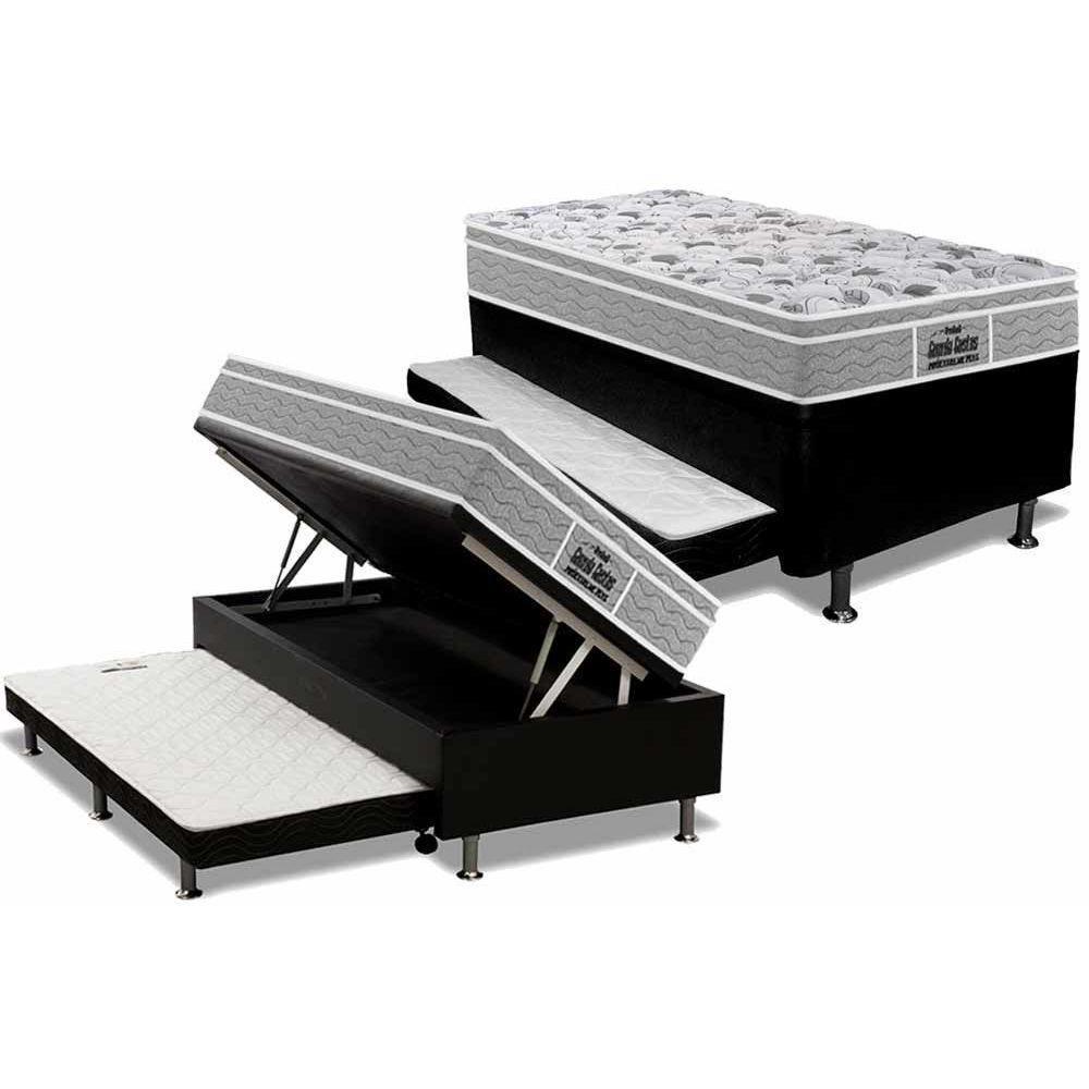 Cama Box Baú C/Auxiliar Solteiro: Colchão Espuma Probel D45 / Ep Plus Pillow + Base Black(88X188) - 1