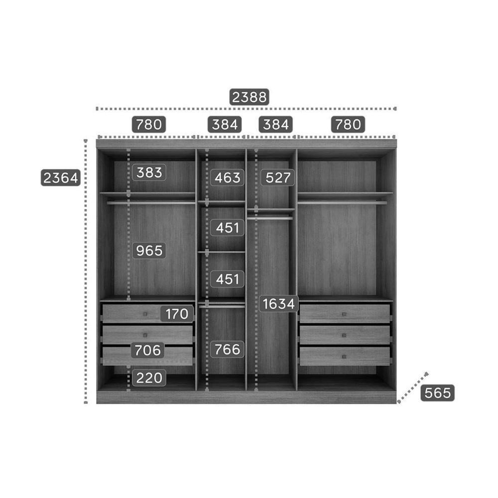 Módulo De Quarto Casal Guarda Roupa C- 6 Portas E 6 Gavetas Rizon-linea Neve - Novo Horizonte - 3