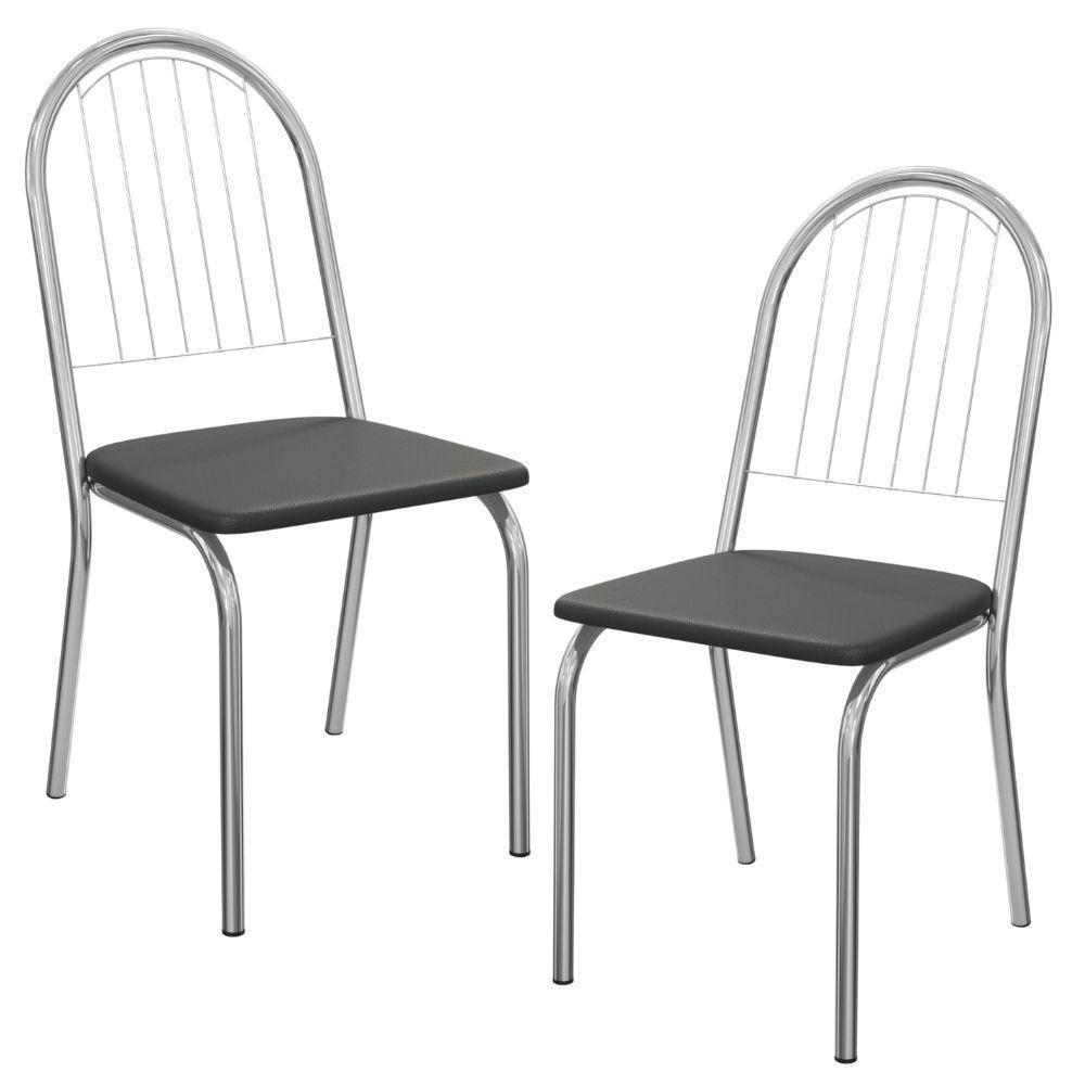 Kit 2 Cadeiras Cromada Sala Jantar 2C077CR Corino Kappesberg Preto - 1