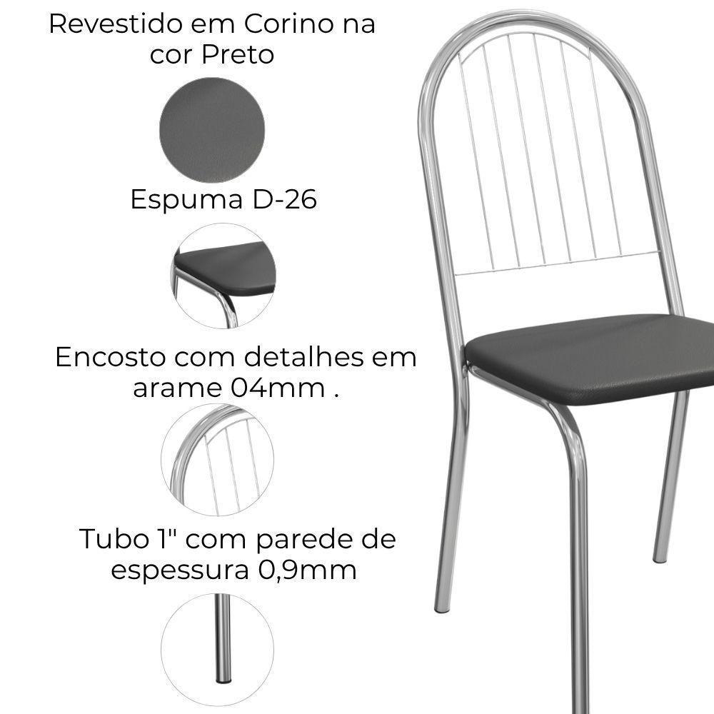 Kit 2 Cadeiras Cromada Sala Jantar 2C077CR Corino Kappesberg Preto - 4