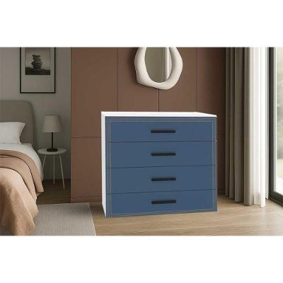 Cômoda de Quarto Valência C com 4 Gavetas MDF Puxador Plástico Branco Azul