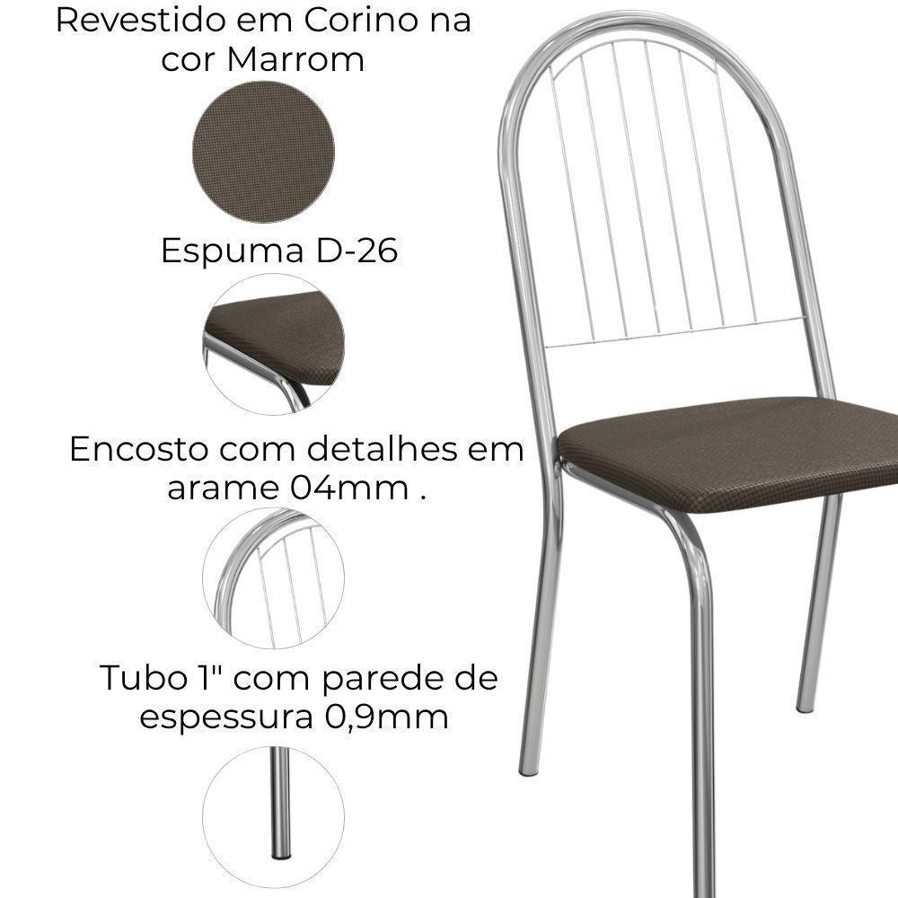Kit 2 Cadeiras Cromada Sala Jantar 2C077CR Corino Kappesberg Marrom - 4