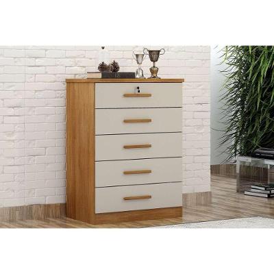 Cômoda de Quarto Novo Horizonte 5 Gavetas MDF com Puxador MDF Fendi para Organização de Roupas