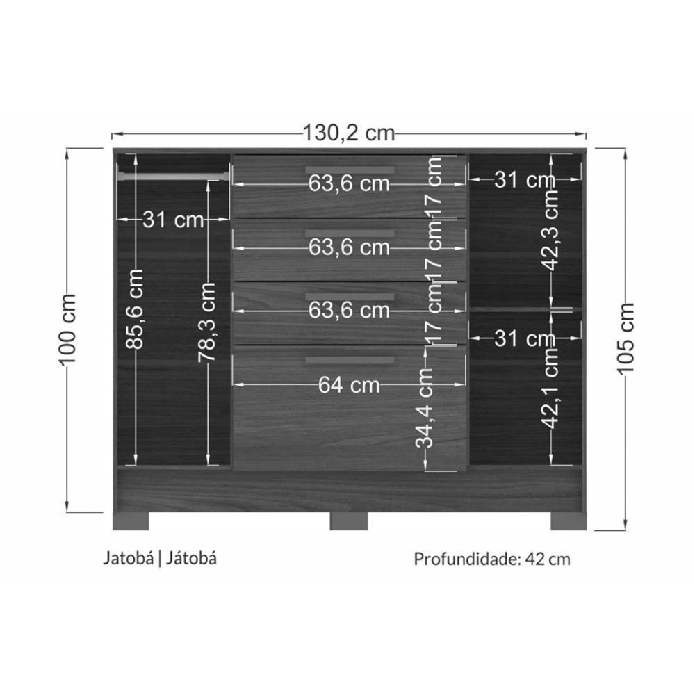 Cômoda De Quarto Pinhais C- 2 Portas E 4 Gavetas Jatobá-grafite - Santos Andirá - 4