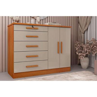 Cômoda Istambul 5 Gavetas MDF com Puxadores Cinamomo Off White