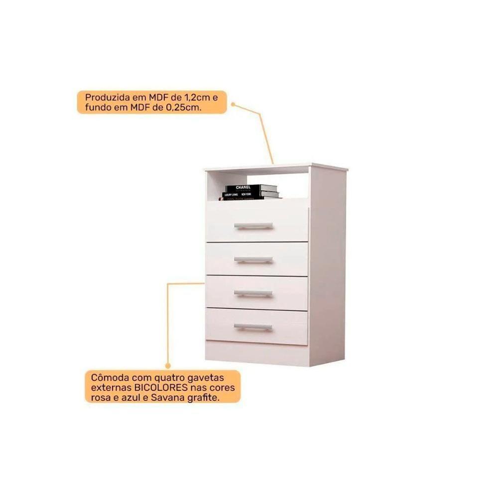 Cômoda De Quarto Jéssica C- 1 Nicho E 4 Gavetas Flex Cinamomo-cinamomo Ou Off White - Acp - 2