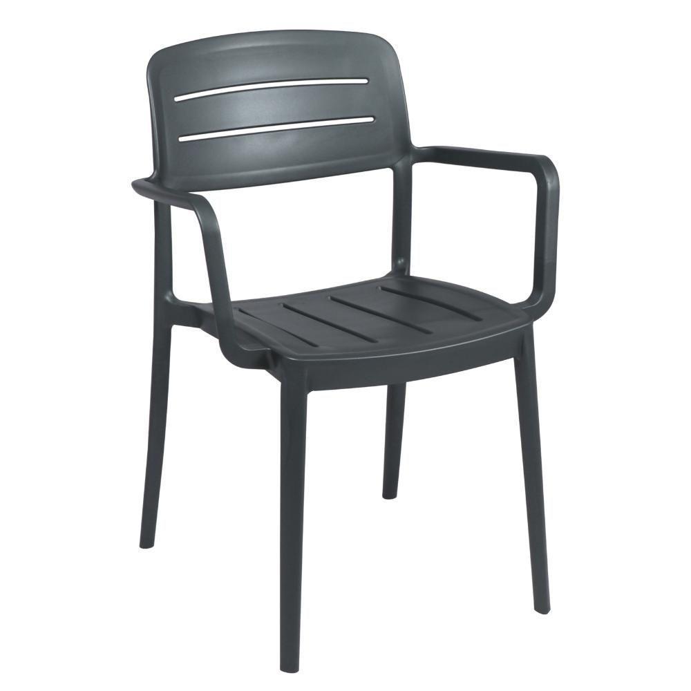 Cadeira Tramontina Amélia Em Polipropileno Grafite Com Braços - 1