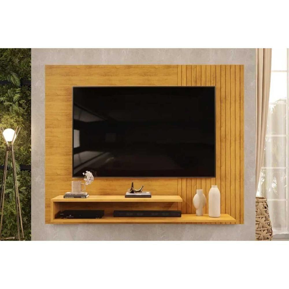 Painel Quarto P- Tv Até 50 Polegadas Nando Ripado C- Prateleira 136x107cm Cedro - Dj Móveis - 1