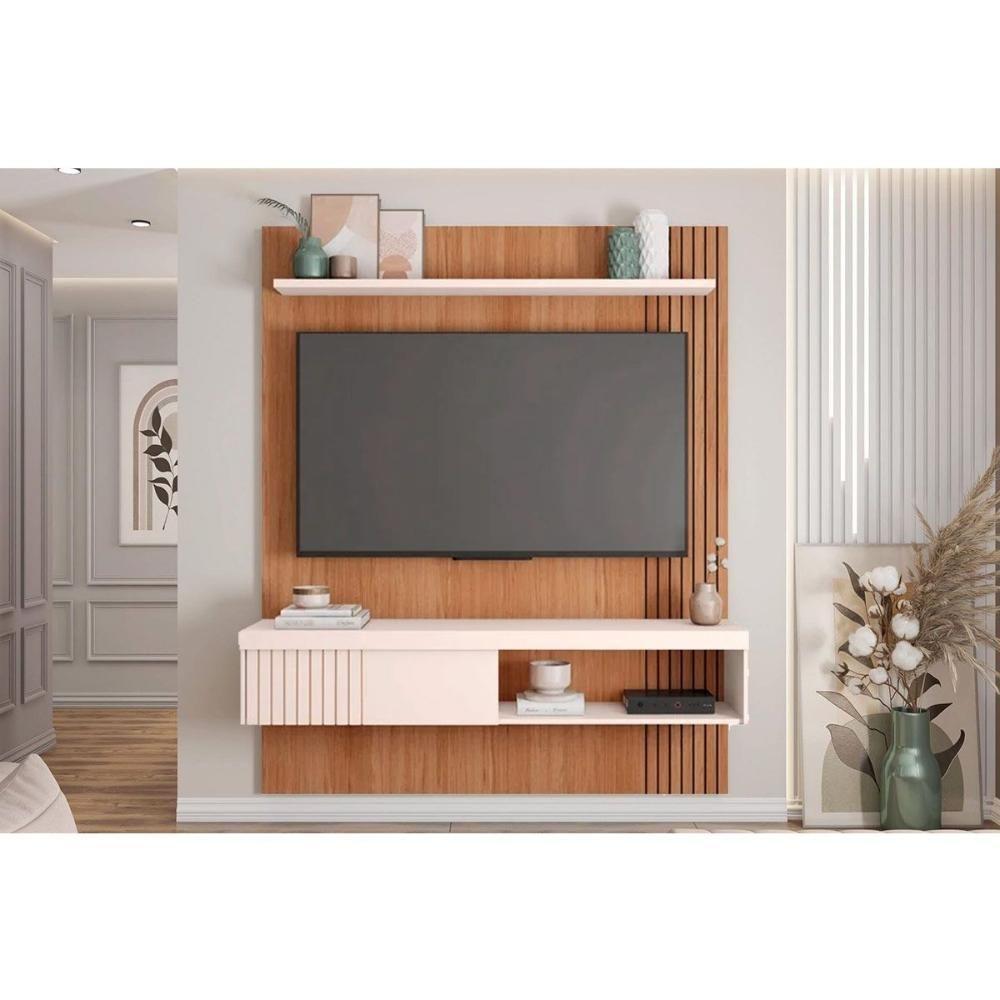 Painel Quarto P- Tv Até 65 Pol Jade Ripada 150x183cm Freijo-off White - Caemmun - 1
