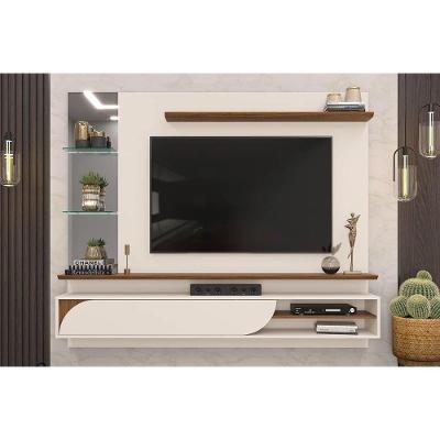 Painel Quarto P- Tv Até 60 Polegadas Ravi C- Prateleiras E Nicho 180x152cm Off White-freijó - Dj Móveis